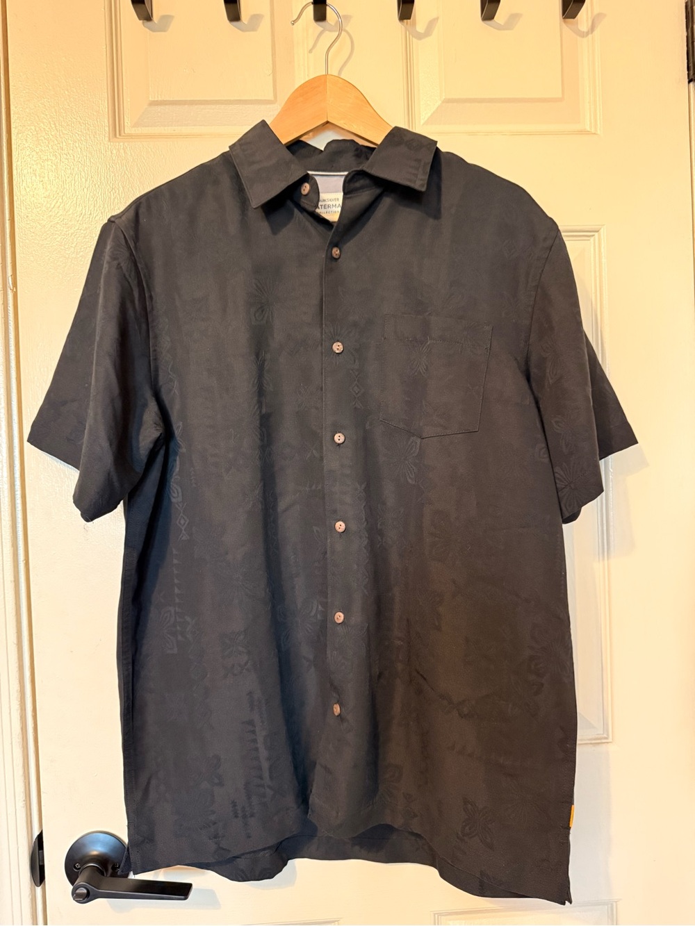 Quiksilver Waterman Shirt Mens M Black Modal Floral Comfort Fit Short-Sleeve